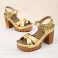 thumbnail image 5 of Viluyesy Womens Block Heels Sandals, Open Toe Ankle Strap Shiny Faux Leather Summer Platform Shoes Gold US8.5, 5 of 9