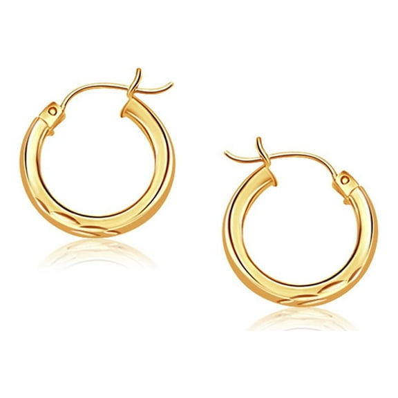 14k Yellow Gold Hoop Earring with Diamond-Cut Finish (20mm Diameter)