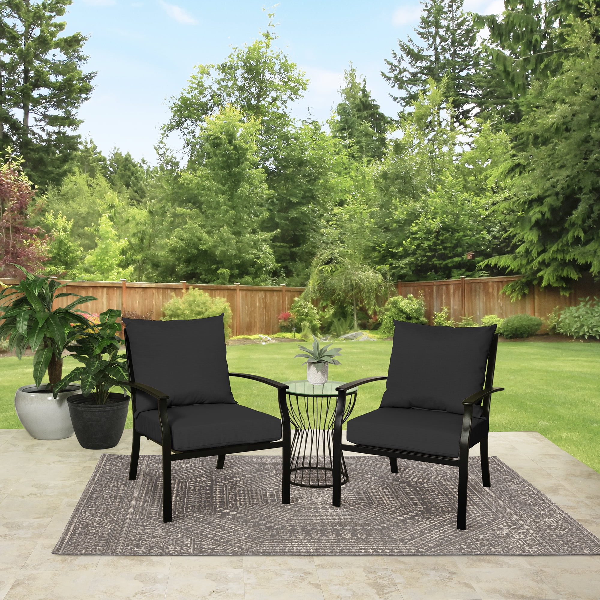Mainstays 45" L x 22.75" W Black Rectangle Outdoor 2 Piece Deep Seat Cushion