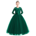 thumbnail image 5 of IBTOM CASTLE Flower Girls Long Floral Boho Lace Wedding Bridesmaid Dress 3/4 Sleeves Princess Puffy Maxi Tulle Pageant Formal Party Gowns 7-8 Years Green, 5 of 8