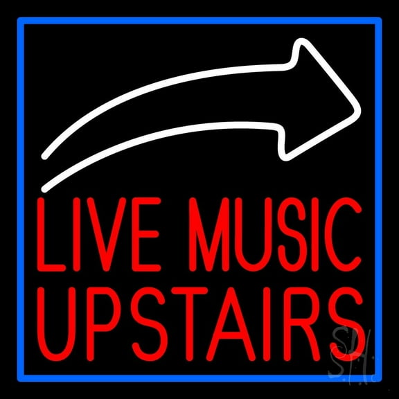 Live Music Upstairs 2 LED Neon Sign 16" Tall x 16" Wide - inches Black Square Cut Acrylic Backing, with Dimmer - Premium built indoor Sign for Studio, Club, Home décor, Event, Workshop, Storefront.