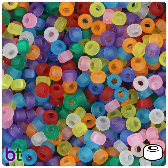 BeadTin Multi Frosted 6.5mm Mini Barrel Pony Beads (1000pcs)