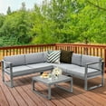 thumbnail image 4 of Gymax Ensemble de Conversation Extérieur en Aluminium 4 Pcs avec Table Basse et Coussins Gris, 4 of 10