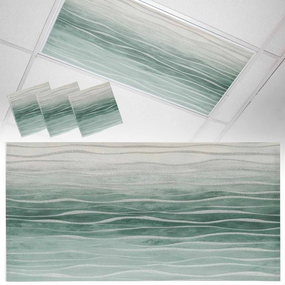 3 Pack Turquoise Ombre Fluorescent Light Covers for Ceiling Lights Moire Modern Abstract Art Magnetic Ceiling Light Covers Overhead Light Filters for Office Classroom Home