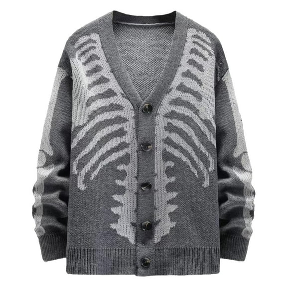 Women's Halloween Plus Size Tops Unisex Knitted Cardigan Sweater Skeleton Intarsia Autumn Winter Outerwear Holiday Outfits Halloween M