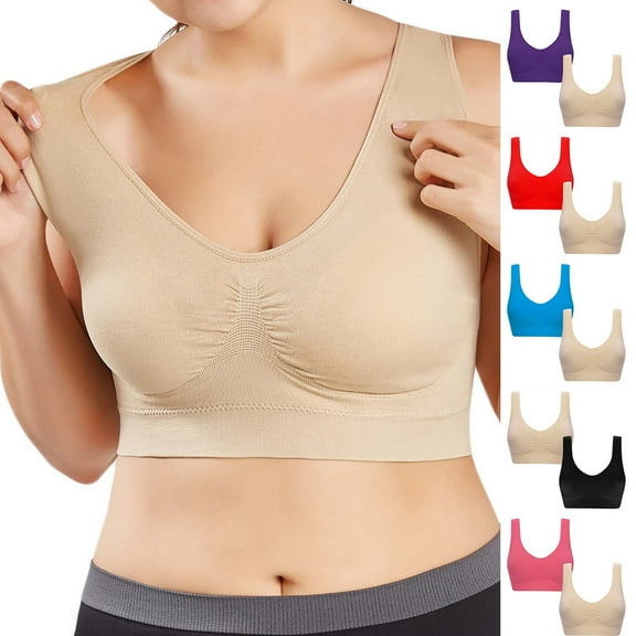 Jinhomg Women's Stretchy Athletic Bras Compression High Impact Push Up Yoga Bras 2 Pcs Plus Size Seamless Sports Bras Deal of The Day Black XXXXL