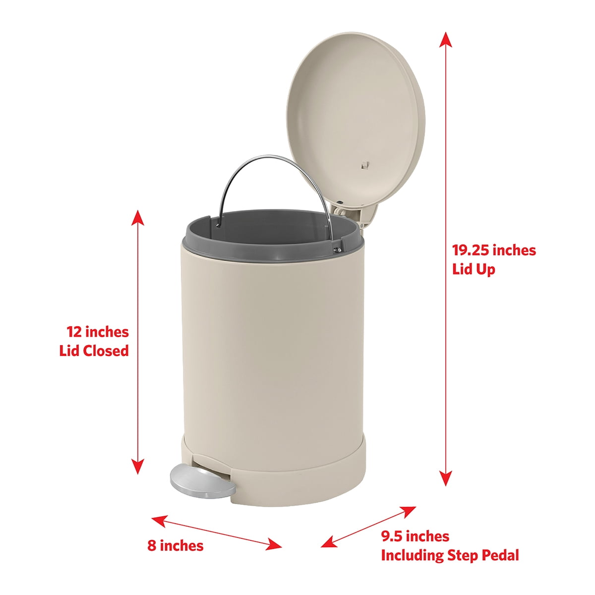 Glad Bathroom Trash Can, 1.2 Gallon Stainless Steel Small Step Garbage Bin with Lid, Beige