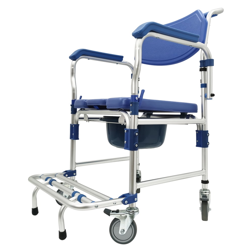EQCOTWEA Toilet Seat Commode Wheelchair Shower Seat Bathroom Rolling Caster Bedside Chair with Foldable Arms