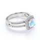 thumbnail image 3 of JeenMata Anillo de Bodas Vintage con Halo de Moissanita y Piedra Lunar Arcoíris de Talla Cojín de 1,75 Uds en Oro Blanco de 18 K sobre Plata, 3 of 6