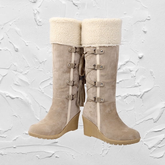 EXHUMKY Snow Boots for Girls Rubber Beige 1 Pair Warm Fashion Slipsole Winter