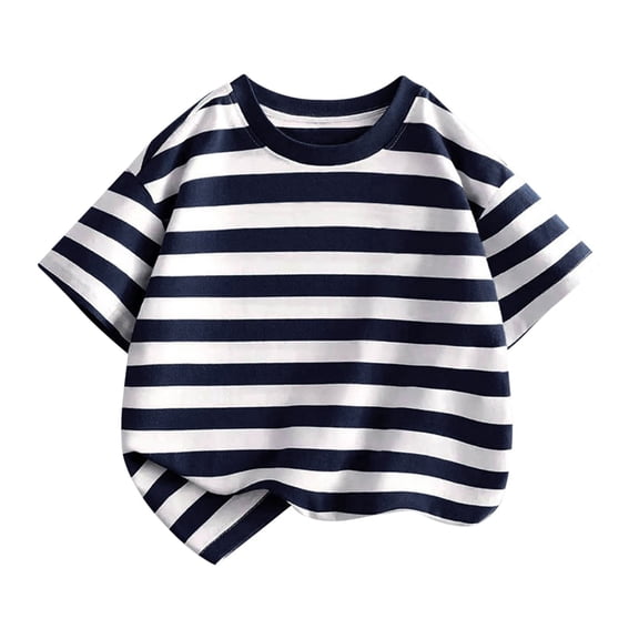 EnJoCho Girls And Toddlers Short Sleeve T-Shirt Children's Summer T Shirt Short Sleeved Stand Up Collar Striped Top Casual Going Out For Boys Or Girls