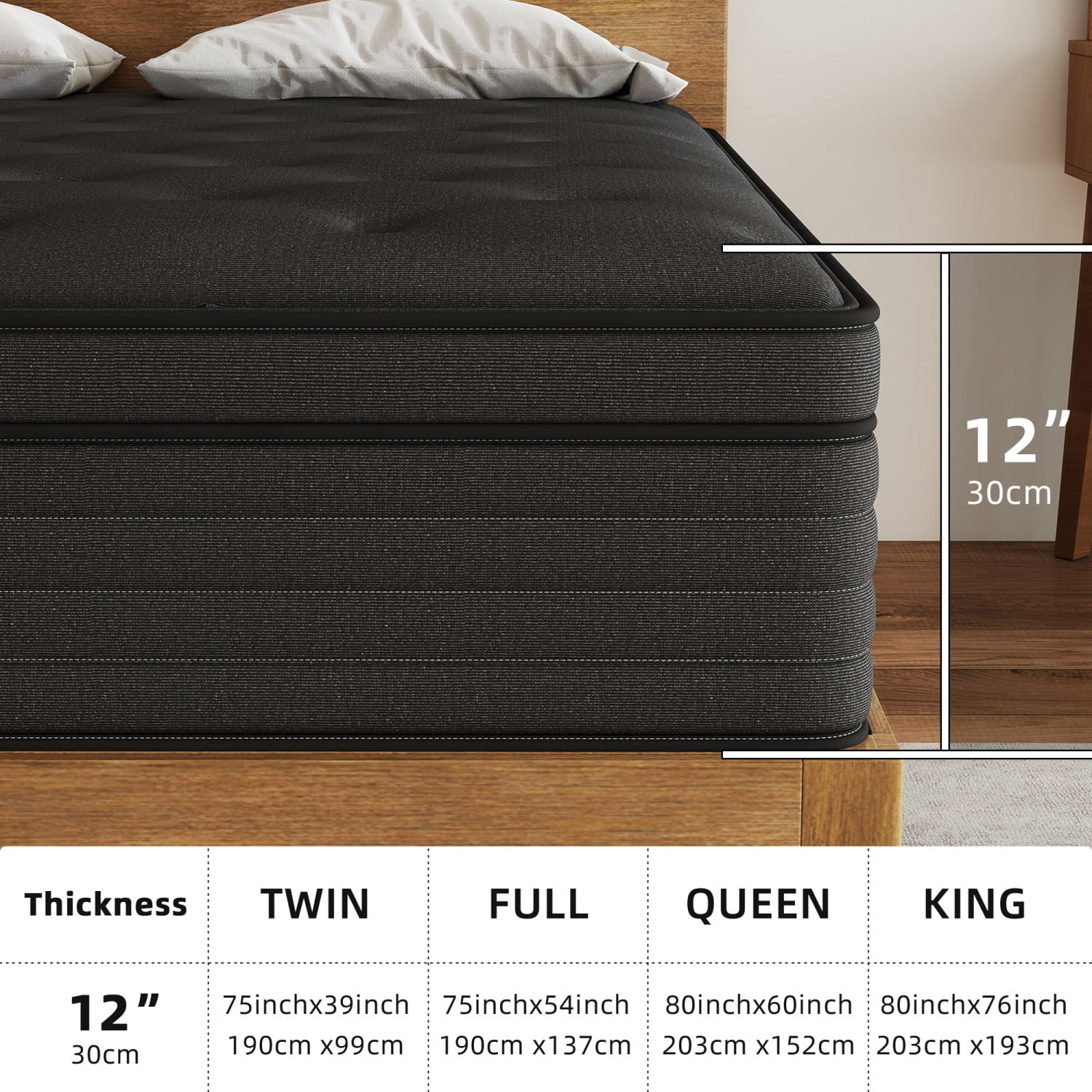 MEANDAROL Cooling Airflow 12 inch Pocket Spring Cooling Gel Memory Foam Hybrid Mattress in a Box, Pressure Relief,Adult Exclusive，Full，Medium,Euro Top
