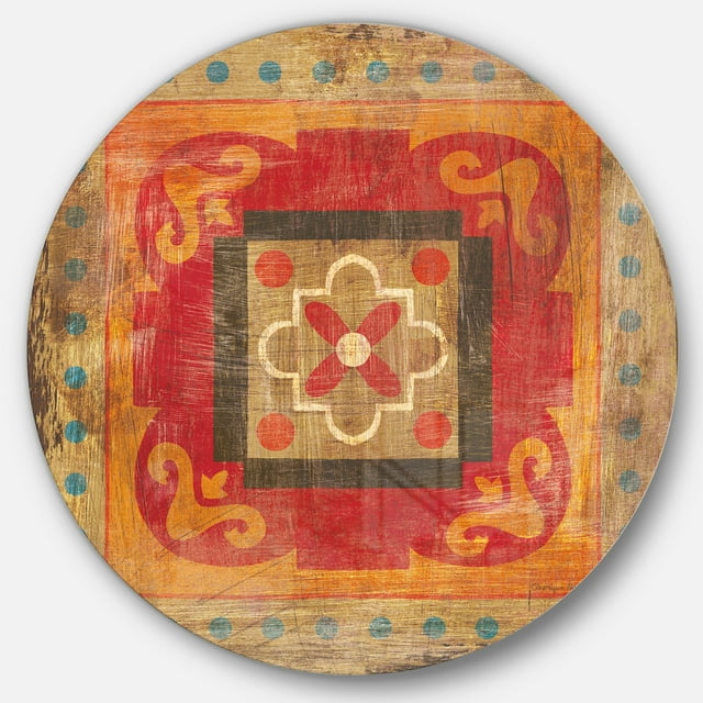 Designart « Collage de Carreaux Orange Marocain II » Art Mural Rond en Métal Style Ferme - Disque de 36