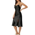 thumbnail image 4 of INSPIRE CHIC Women's Satin Nightdress Sleeveless Backless Slit Silky Midi Nightgown S Black, 4 of 6