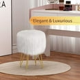thumbnail image 4 of Vanity Stool Chair with Storage, Faux Fur Makeup Room Seat Stool, Soft Padded Seat, Round Footrest Footstools with 4 Metal Legs & Adjustable Footings, Vanity, Bathroom, Bedroom Chairs White, 4 of 6