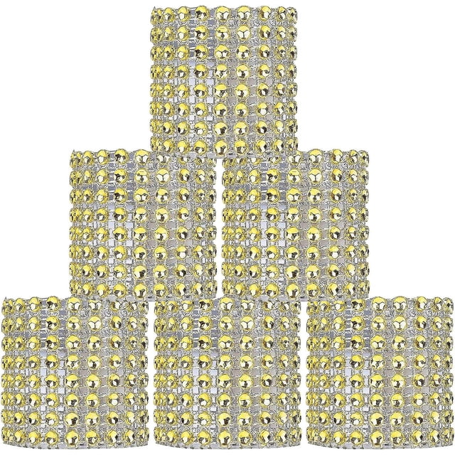 Servilletero dorado CHAO con cinta de diamantes de imitación plateada 12 piezas