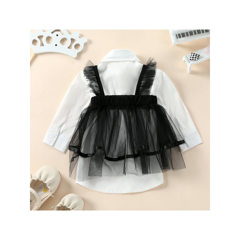 2PCS Toddler Baby Girl Lapel Button Down Shirt Dress + Suspender Mesh Tulle  Skirt Spring Autumn Clothes Set - Walmart.com