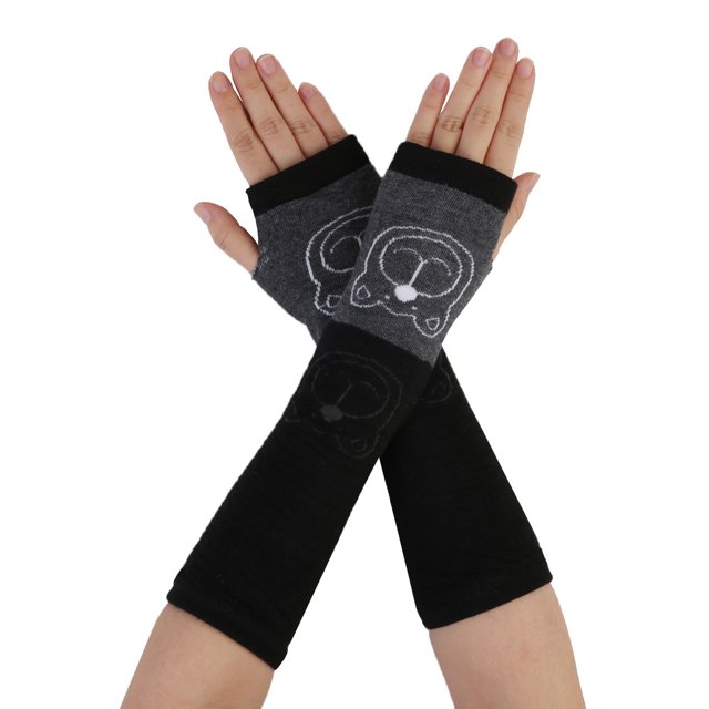 Gants Sans Doigts pour Femmes Motif Dessin Animé Bras Chaud Tricoté à la Main Paire