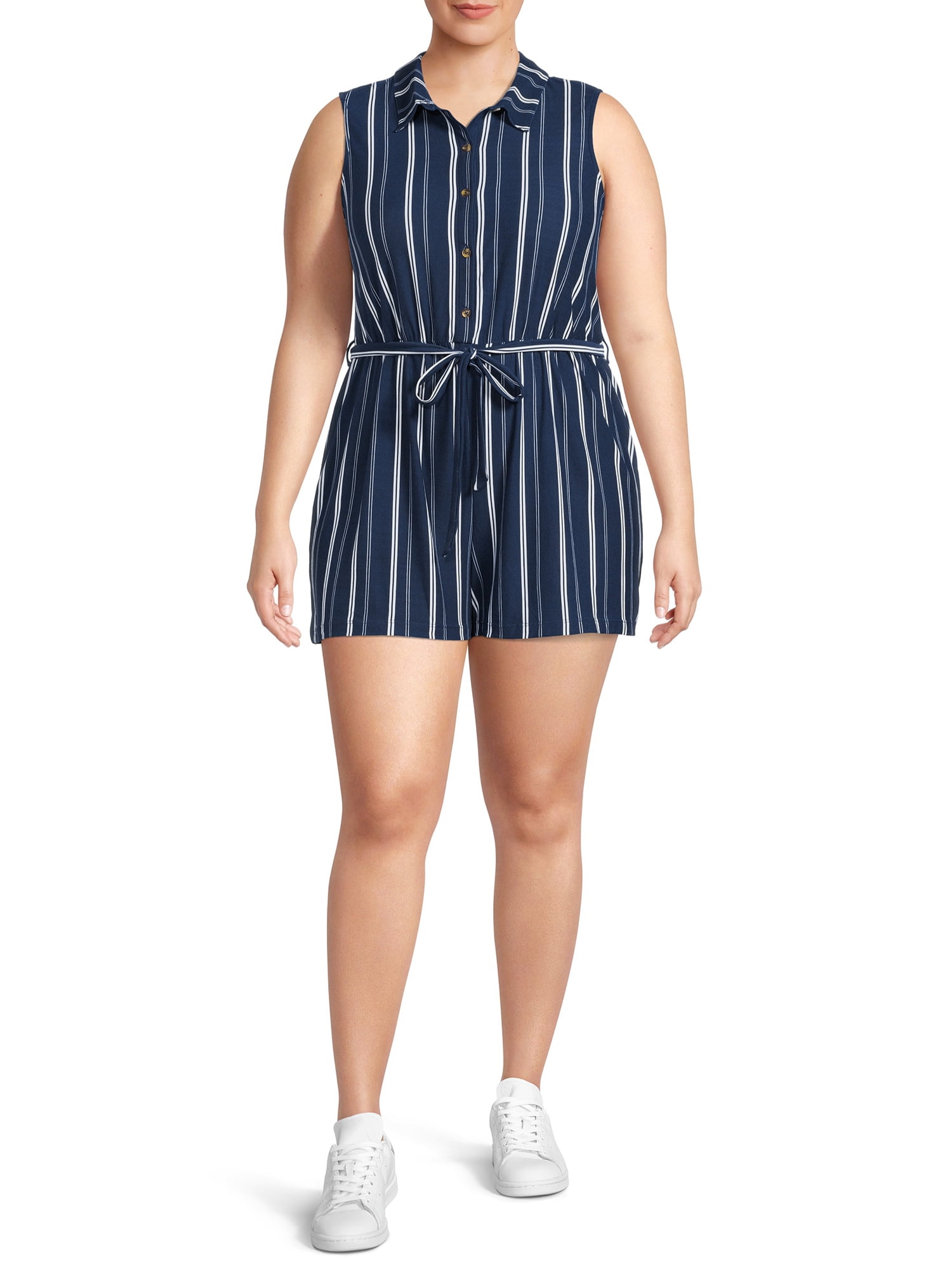 No Boundaries Juniors Plus Size Lace Back Printed Romper