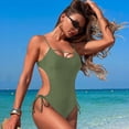 thumbnail image 2 of LYMAYTER Women's Backless Swimsuit One-piece Bathing Suit Solid Color Bathing Costume S-XL, 2 of 5