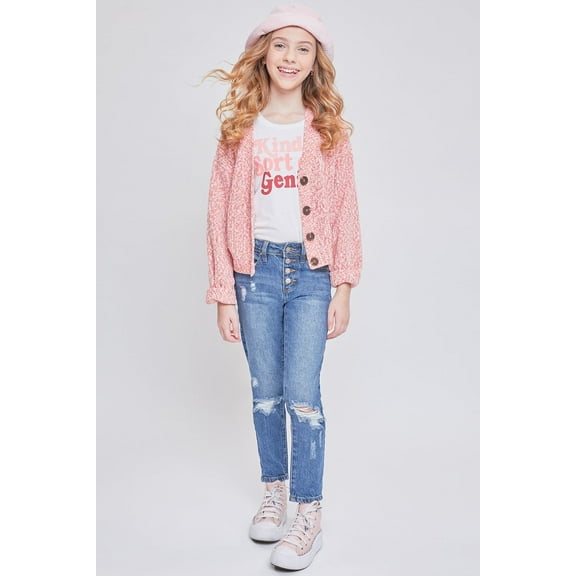 YMI Jeans Girls Selena Dream Button Fly Straight Leg Hybrid Jean