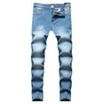 thumbnail image 3 of Bigersell Women Relaxed Fit Straight Leg Pant Full Length Pants Men's Tight-fitting Straight Hip-hop Stretch Motorcycle Denim Trousers Ripped High Waist Pants for Ladies, 3 of 8