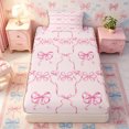 thumbnail image 4 of Meiyoeat Pink Ribbon Bow Print Twin Sheets 3pcs, Dreamy Princess Bedding, 4 of 6