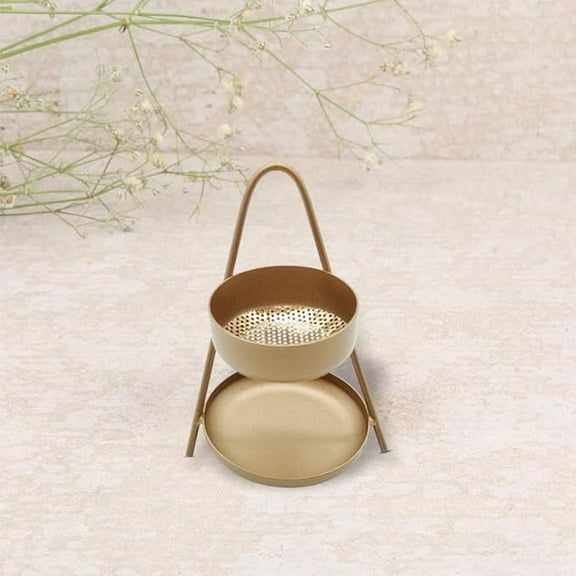 Iron Traditional Golden Color Kapoor aarti with Stand Camphor dhoop Burner for Home, Office, Temple Pooja (Size : 11cm)