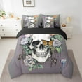 thumbnail image 2 of Rose Skull Bedding Set Goth Bird Butterfly Queen Comforter Set 7 Piece Retro Gothic Sugar Skull Bed In A Bag Halloween Sketch Skeleton Bedding Comforter Sets Reversible Bed Set, 2 of 5