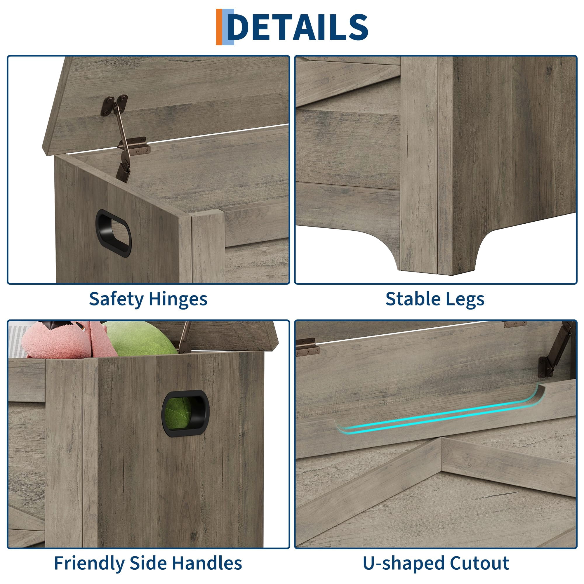 Juiluna 39.4" Storage Chest, Wooden Storage Bench with Safety Hinges, Easy Assembly, Large Toy Chest for Entryway, Living Room, Bedroom