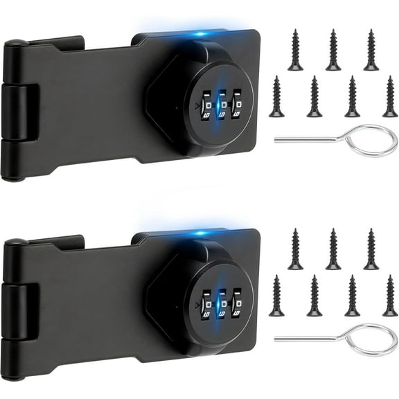 ABCISI Keyless Cabinet Lock with Combination Code - 3-Digit Password Hasp Latch Lock for Drawers, Bifold Closet Door and Double Sided Door (Black, 4.5 Inch, 2 Pack)
