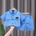 thumbnail image 2 of JLFKNG Baby Boys Clothes Sets Simple Solid Color Shirt Tops Short Sleeve Shorts With Elastic Waist Design Breathable Loose Fit 2Pcs Outfits Sets Comfy Lovely Clothing, 2 of 3