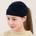thumbnail image 2 of Yigetop Knit Hats for Women Autumn and Winter Warm Knitted Yarn Headband Hat Flower Headband Headdress Covered Headband Bonnet Navy One Size, 2 of 4