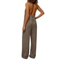 thumbnail image 5 of Inverlee Women's Cotton Linen Backless Spaghetti Strap Jumpsuits Loose Fit Sleeveless Stretchy Long Romper Pants Fashion Solid Color Breathable Comfy Jumpsuits, 5 of 6