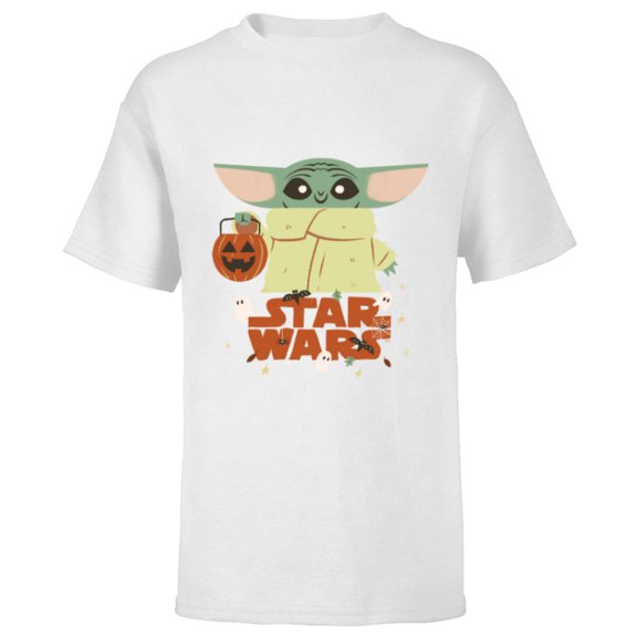 Star Wars Grogu Mandalorian Halloween Trick or Treat Logo - Short Sleeve T-Shirt for Kids - Customized-White