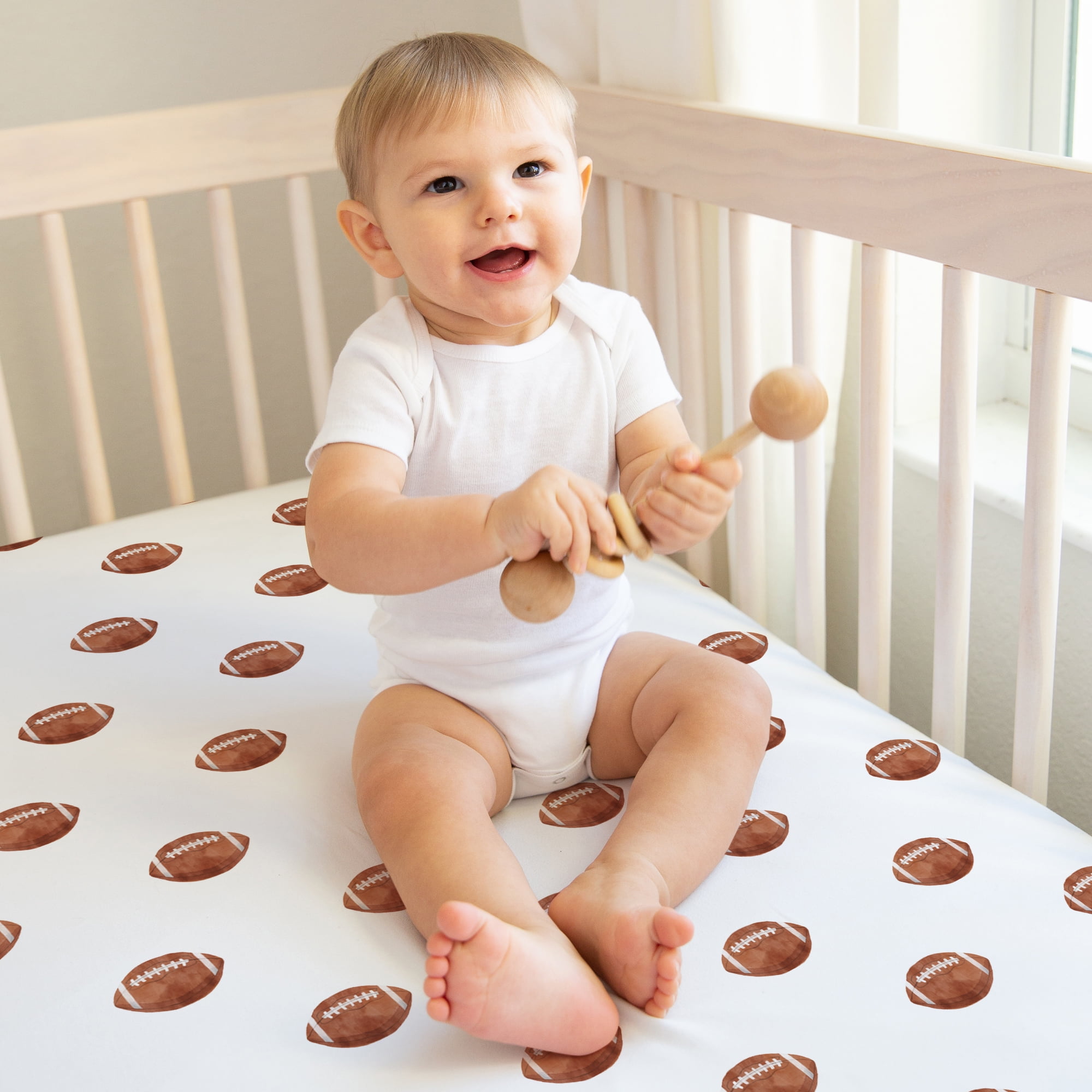 Sweet Jojo Designs Watercolor Sports Theme Brown Orange Black and White Fitted Crib Sheets 3 Piece Set