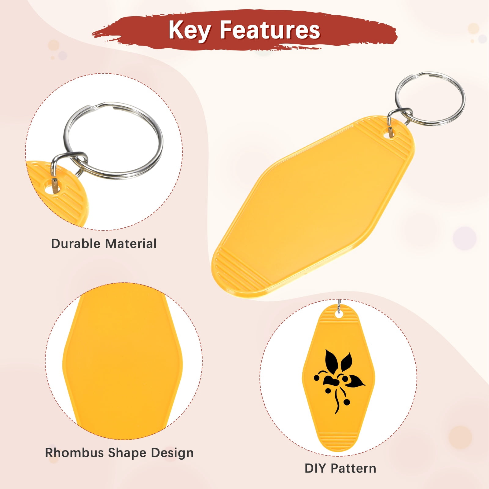 Blank Hotel Keychain Tags [60PCS] - Plastic Rhombus Blank Motel Keychain for Luggage Labels [Light Orange] Vintage Key Tags