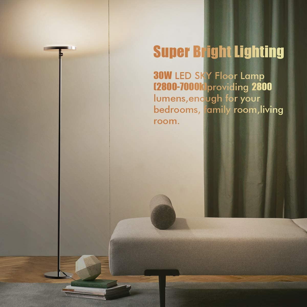 Led Torchiere Floor Lamp Dimmable Uplight Living Room Super Bright Modern Pole 