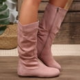 thumbnail image 6 of Women Suede Slouch Mid Calf Boots Side Zipper Flat Heel Casual Pull On Knee High Winter Fashion Boots Music Festival Outfit Pink 43, 6 of 9