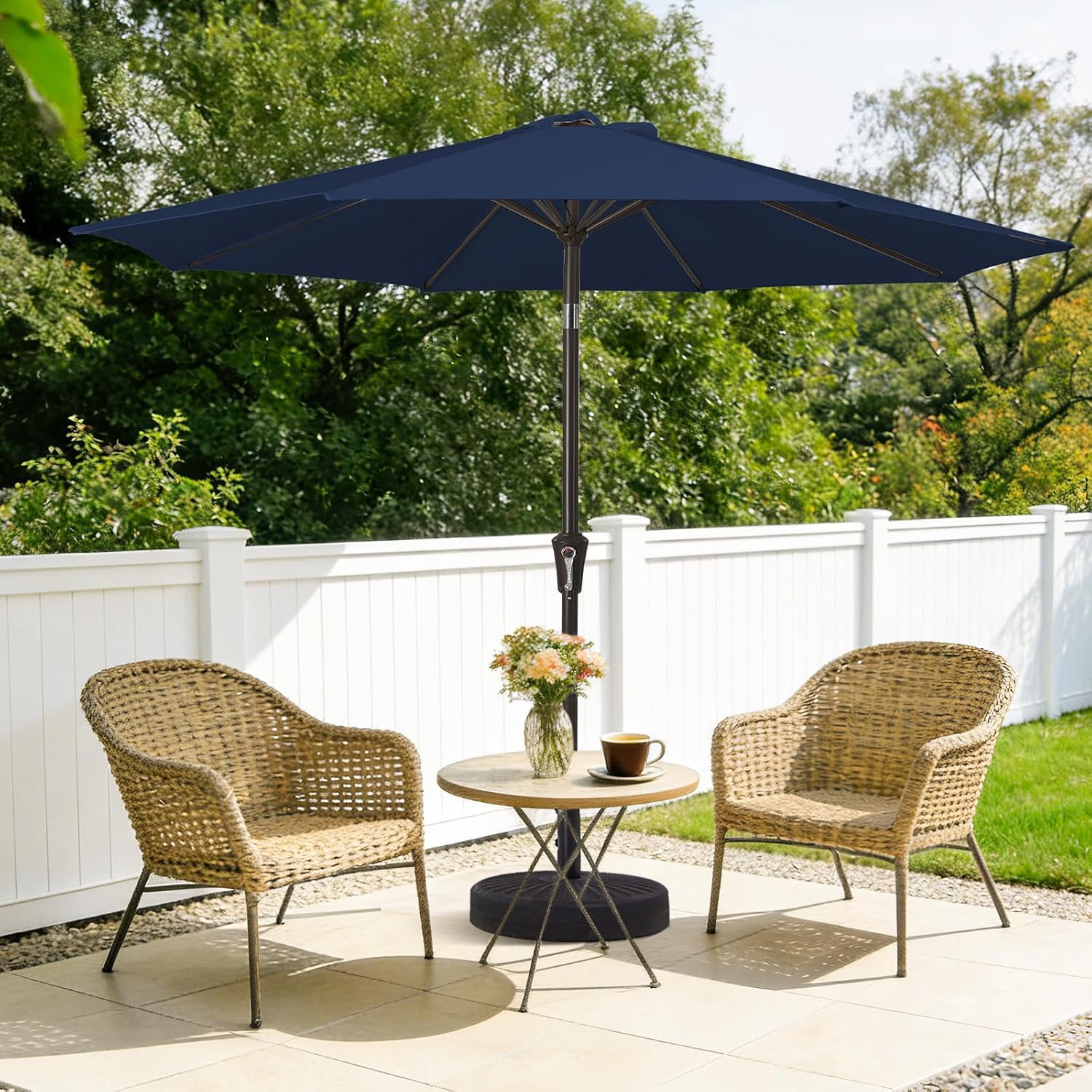 Simenmax 9ft Patio Umbrella, Outdoor Table Umbrella of 9-Feet with 8 Ribs and Push Button Tilt and Crank, Blue