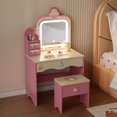 thumbnail image 2 of Ktaxon Kids' Vanity Table and Stool Set, Lighted Makeup Dressing Set w/ Mirrors & Drawer, Pink, 2 of 8