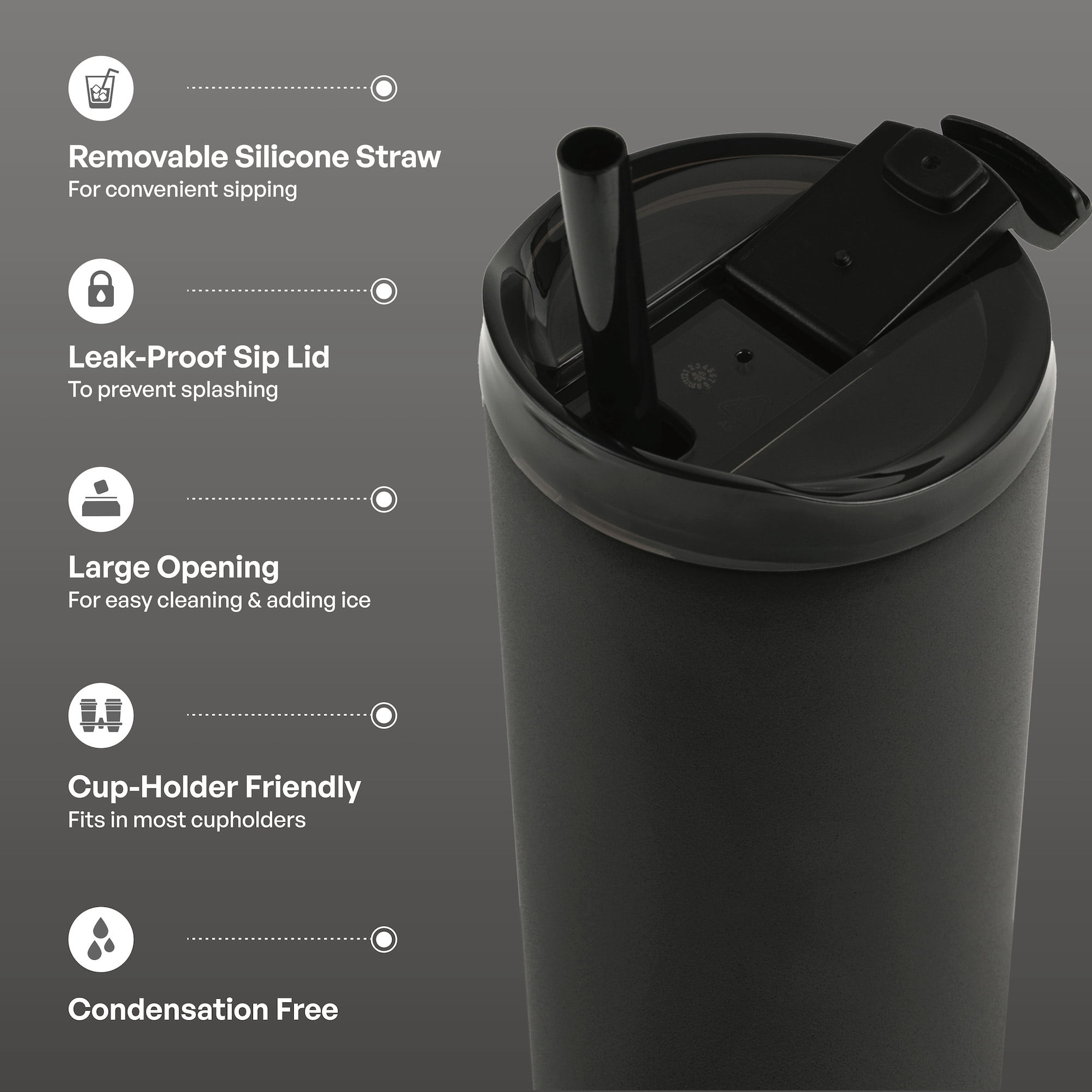 TAL 26oz Stainless Steel Ash Tumbler with Removeable Straw and Sip Lid, Black
