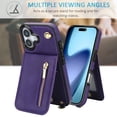 thumbnail image 5 of Crossbody Wallet Case for iPhone 16 with Card Holders RFID Shockproof Cover, Back Magnetic Flip Kickstand Zipper Slot Case, PU Leather Cover Handbag Shoulder Strap Phone Case,Purple, 5 of 12