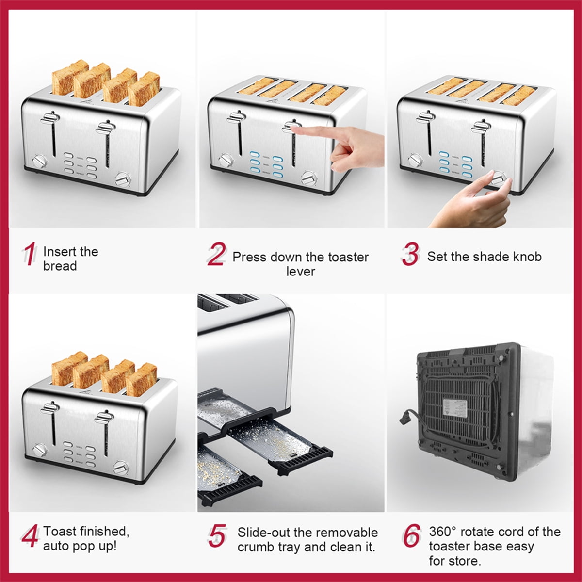 Kepomman Ultra Wide Slot Toaster, 4 Slice Stainless Steel Toaster with Cancel and Defrost Function, A
