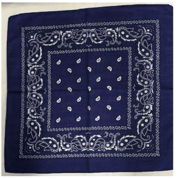 6 Dark Blue Bandana Paisley Head Wrap 100% Cotton 22"X22"