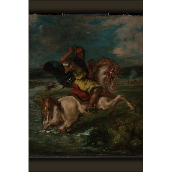 24"x36" Gallery Poster, Moroccan Horseman Crossing a Ford by eugene delacroix 1850