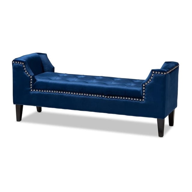 Bowery Hill Tufted Velvet and Wood Bench in Royal Blue