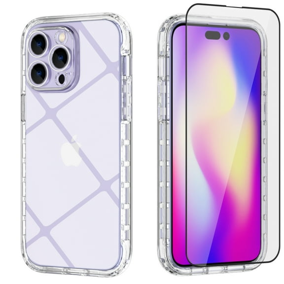 NIFFPD Crystal Clear iPhone 14 Pro Max Case with Screen Protector Yellowing-Resistant Shockproof Protective Phone Case for iPhone 14 Pro Max 6.7"