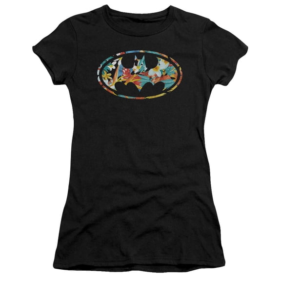 Batman Hawaiian Bat S/S Junior Women's T-Shirt Sheer Black