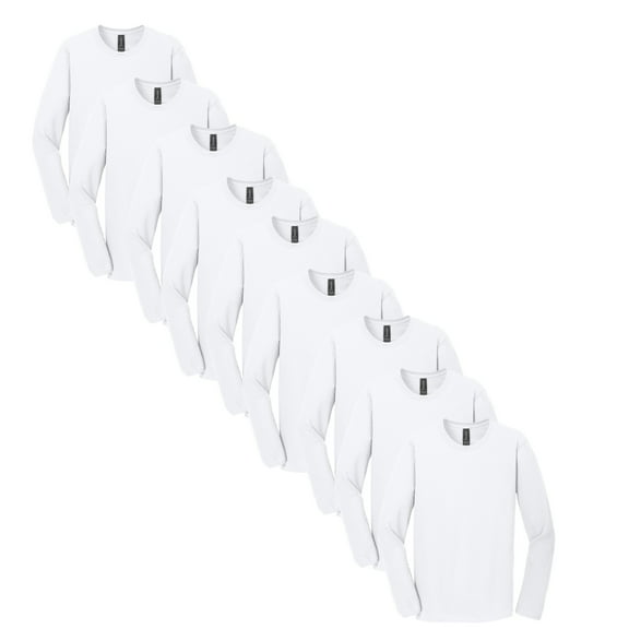 Gildan Men’s Softstyle Long Sleeve T-Shirt, Modern Classic Fit Blank White Cotton Tee, 9-Pack, S